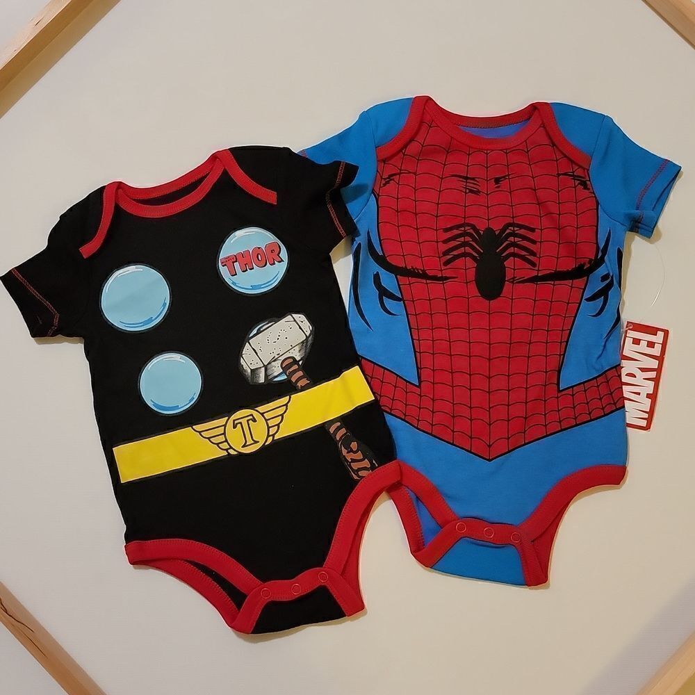 Marvel Disney Infant Onesie Bundle Lot Spiderman Thor Size 12 months